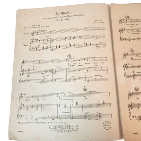 Sympathy From Movie Firefly Jeanette MacDonald/Allan Jones 1937 Sheet Music - Picture 6 of 13